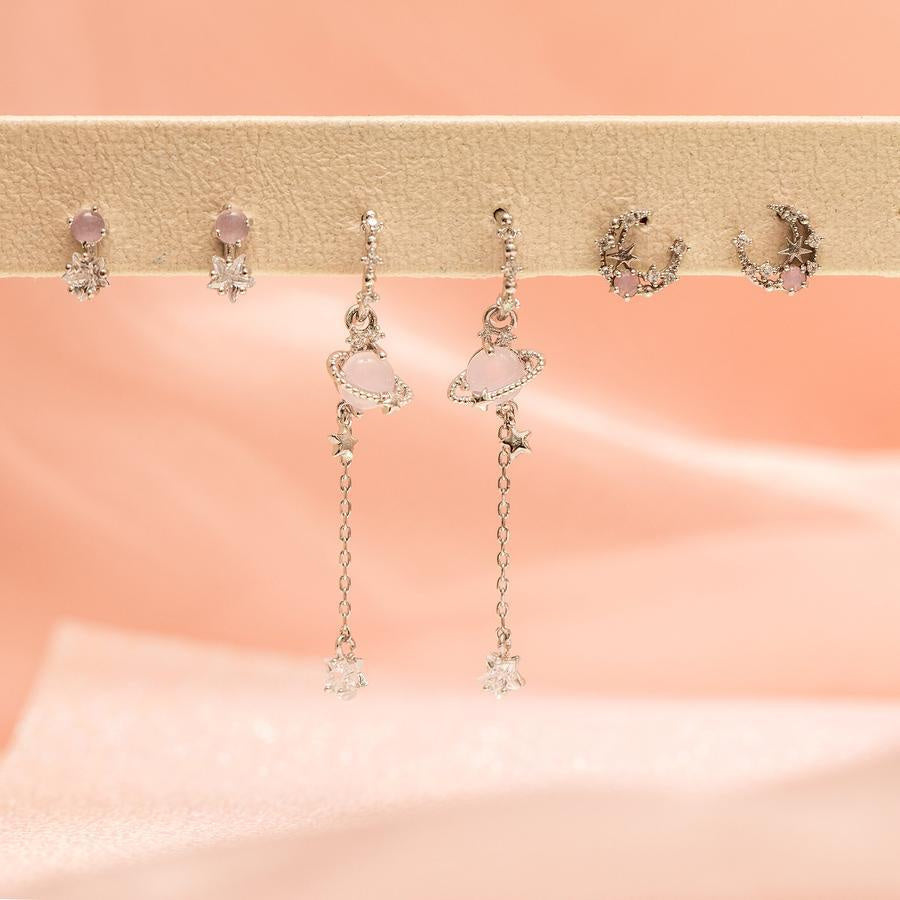 Zircon Chain Stud 925 Silver Pin Earrings Set