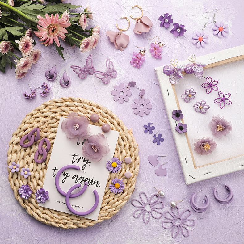 Women's Purple Simple Flower Earrings