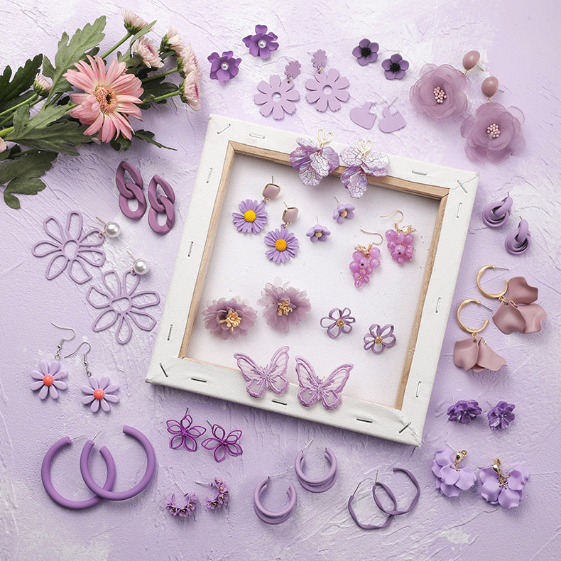 Women's Purple Simple Flower Earrings