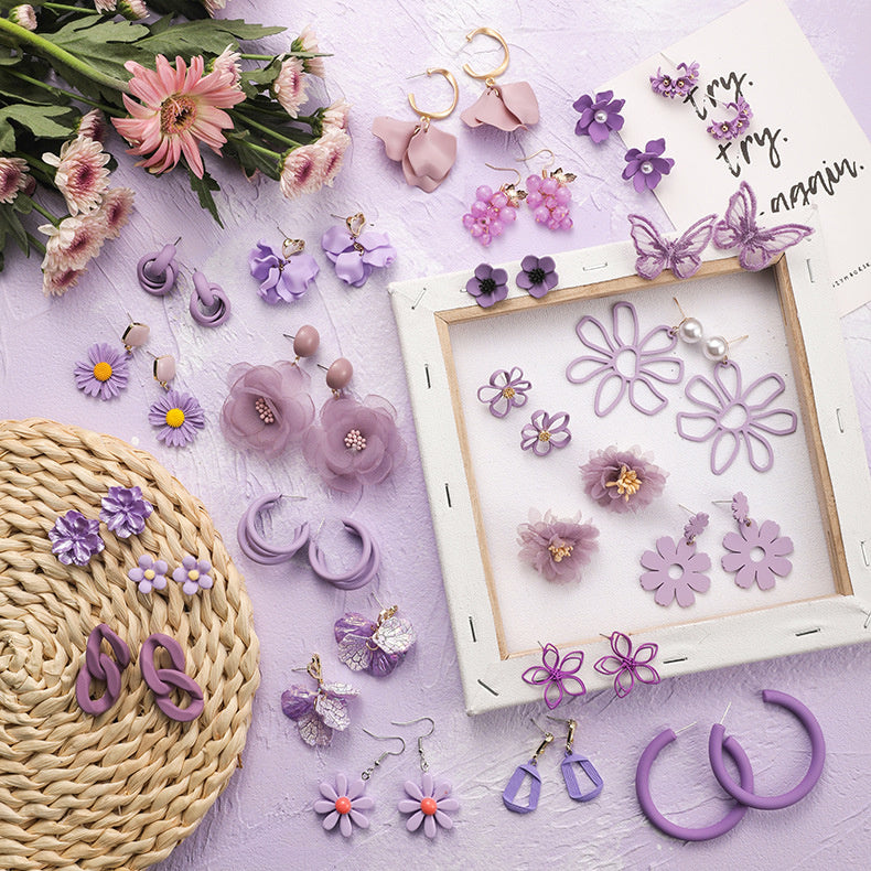 Women's Purple Simple Flower Earrings