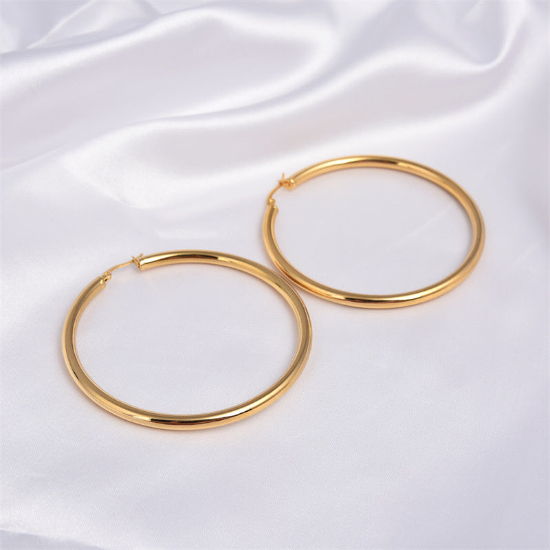 Stainless Steel Circle Hollow Earrings Vacuum Gold Plated Titanium