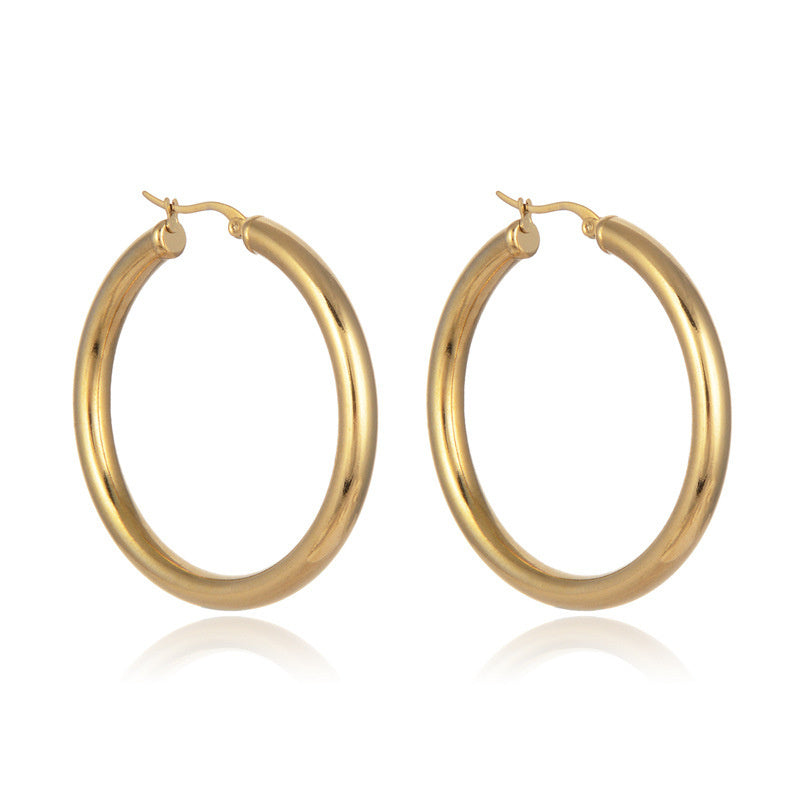 Stainless Steel Circle Hollow Earrings Vacuum Gold Plated Titanium