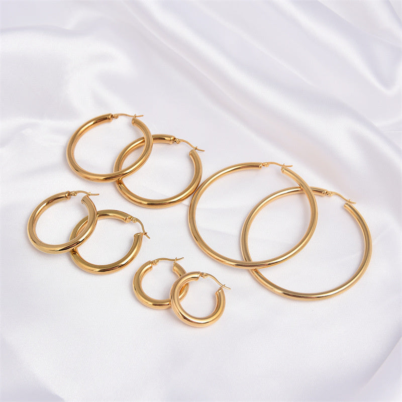 Stainless Steel Circle Hollow Earrings Vacuum Gold Plated Titanium