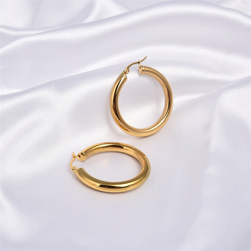 Stainless Steel Circle Hollow Earrings Vacuum Gold Plated Titanium