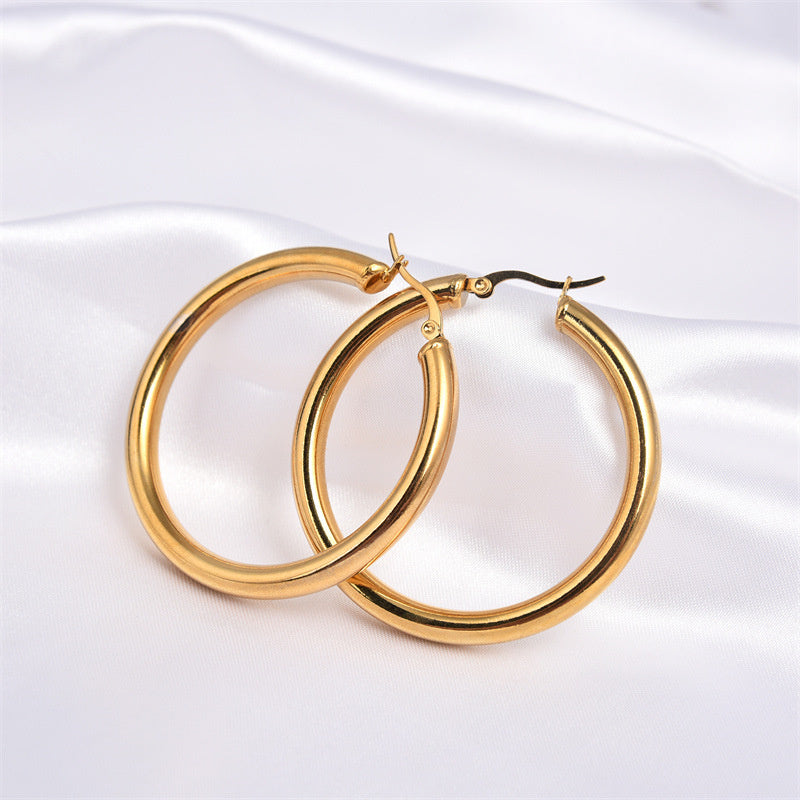 Stainless Steel Circle Hollow Earrings Vacuum Gold Plated Titanium