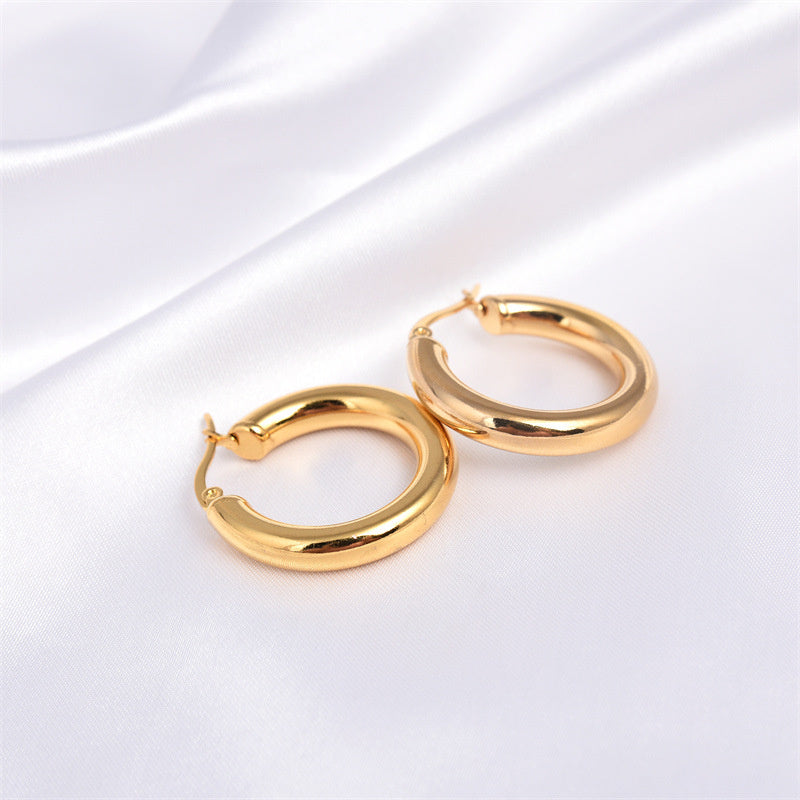 Stainless Steel Circle Hollow Earrings Vacuum Gold Plated Titanium