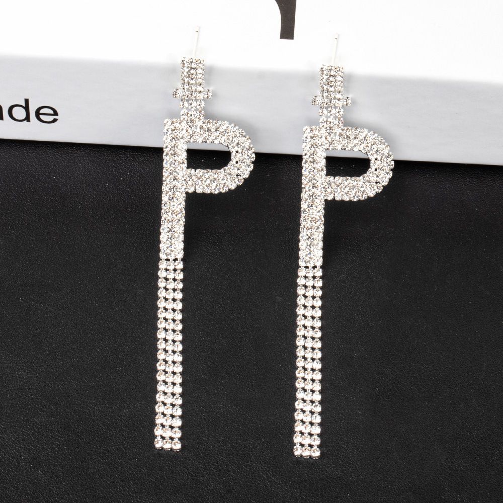 Fashion Jewelry 925 Silver Needle Ornaments Rhinestone Letter B Earrings Banquet Tassel Ear Ornaments Female