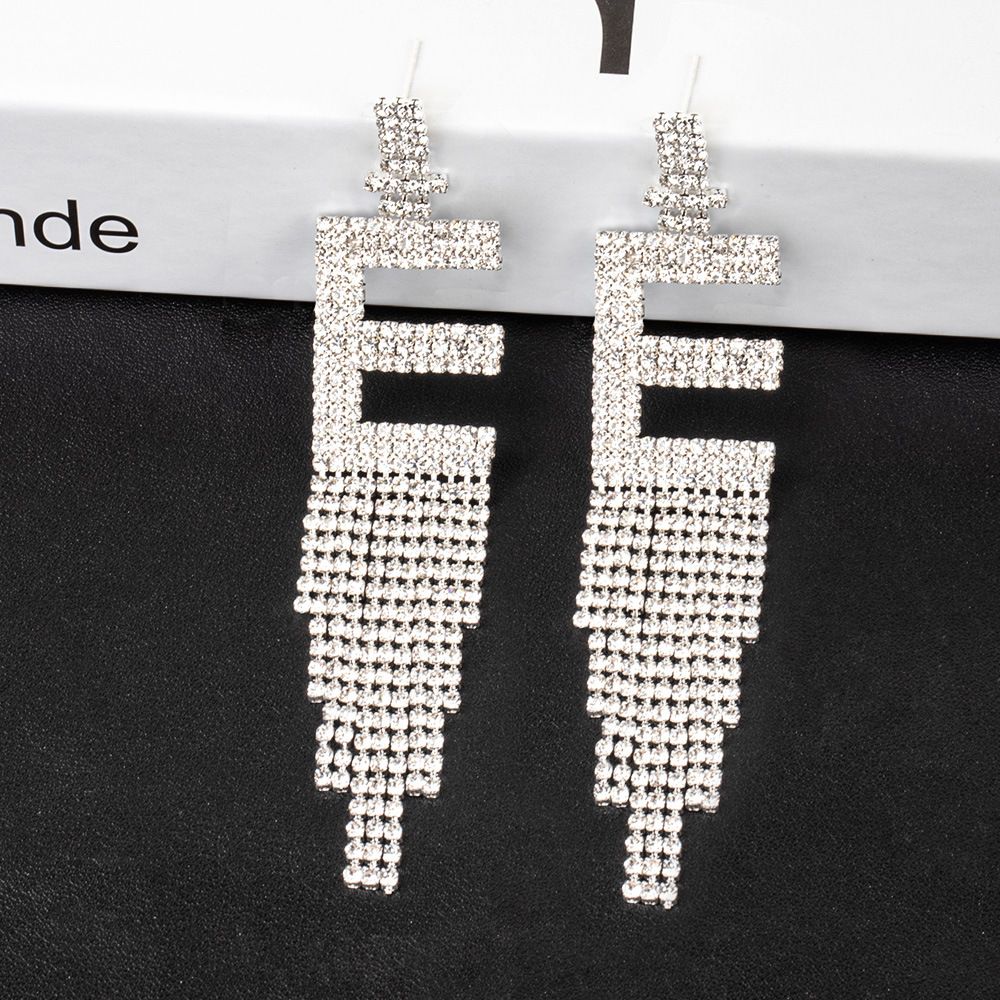 Fashion Jewelry 925 Silver Needle Ornaments Rhinestone Letter B Earrings Banquet Tassel Ear Ornaments Female