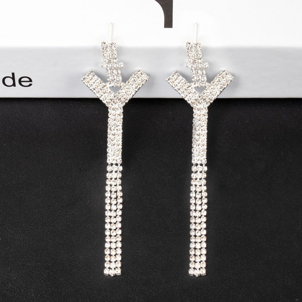 Fashion Jewelry 925 Silver Needle Ornaments Rhinestone Letter B Earrings Banquet Tassel Ear Ornaments Female