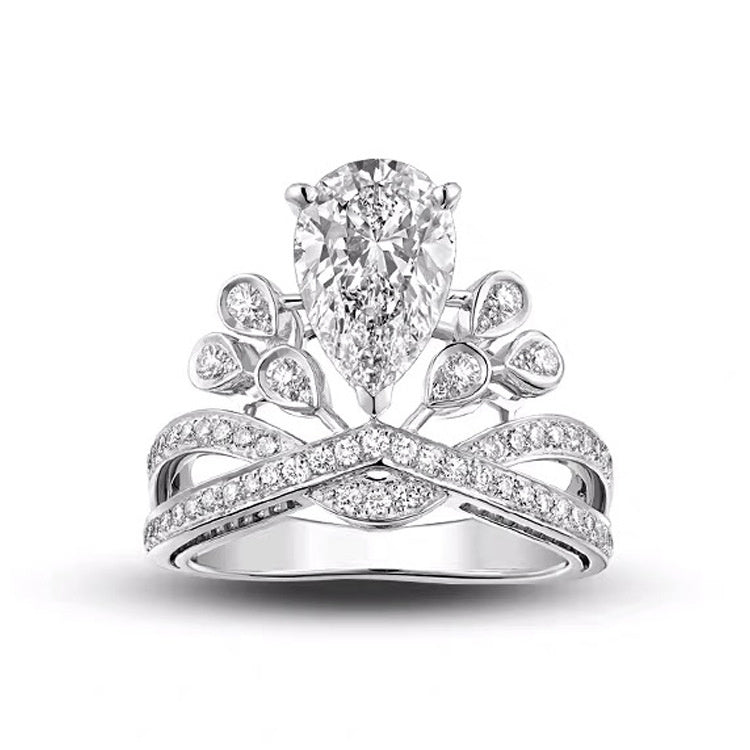 Sterling Silver Ins Vintage Royal Princess Water Drop Ring