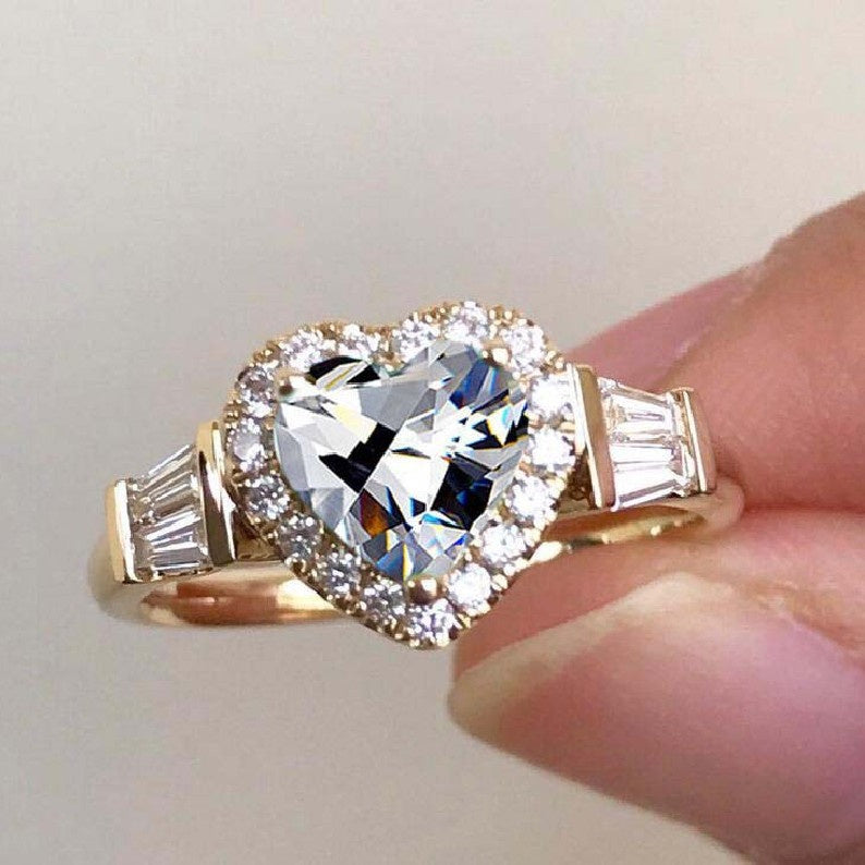 New Genuine Gold Plated Engagement Ring With Peach Heart Zirconia