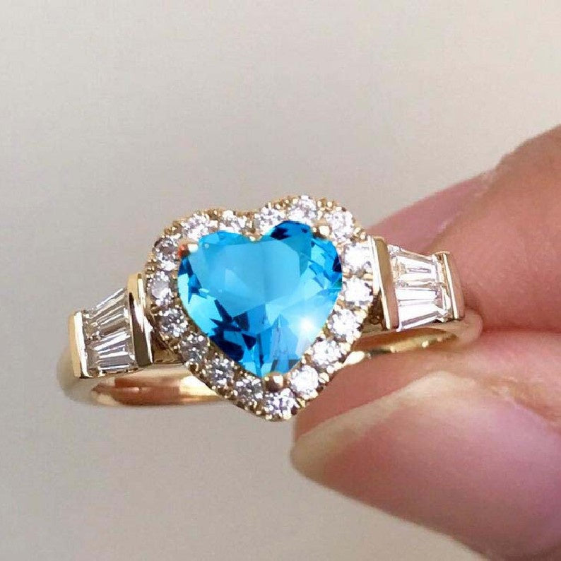 New Genuine Gold Plated Engagement Ring With Peach Heart Zirconia