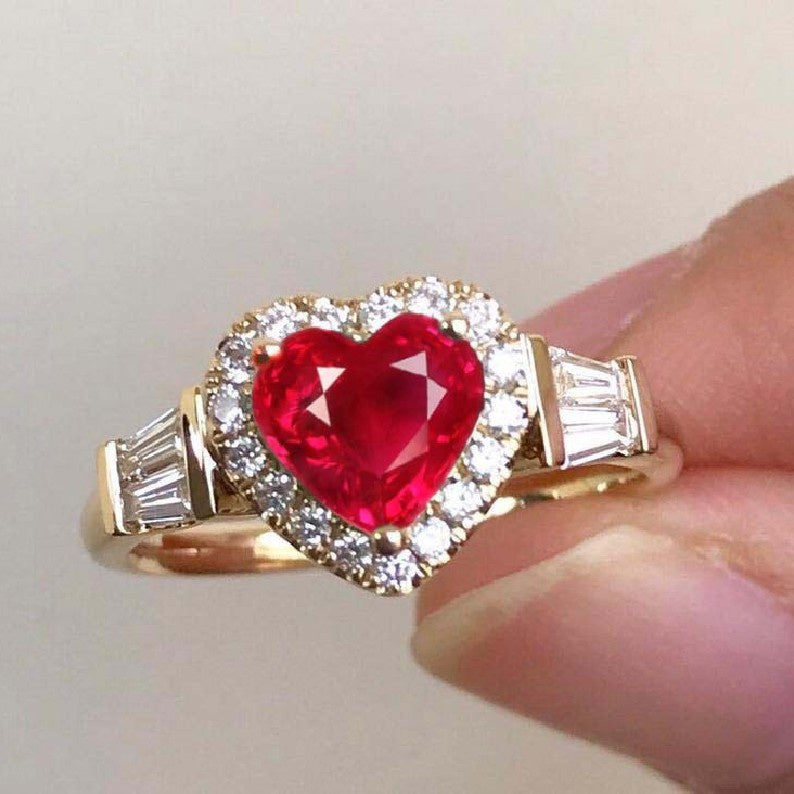 New Genuine Gold Plated Engagement Ring With Peach Heart Zirconia