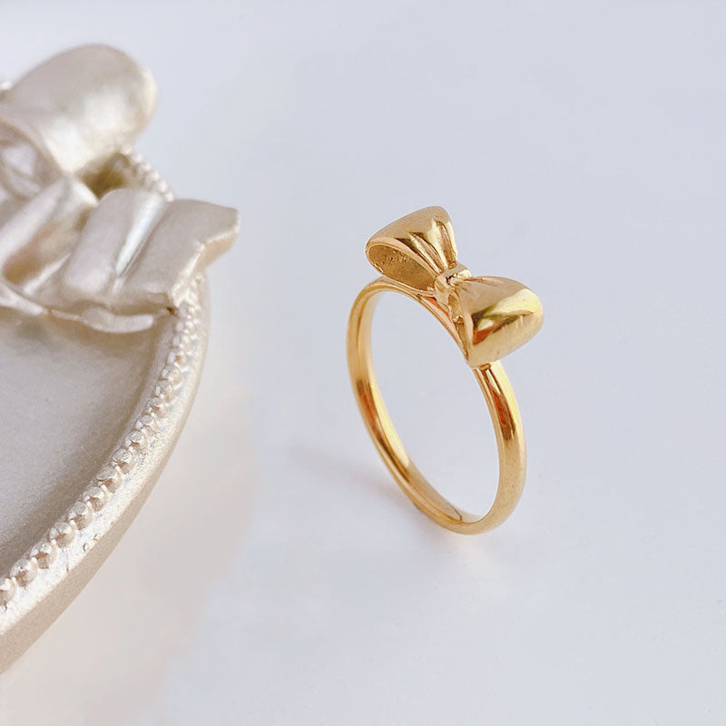 Simple Titanium Steel Bowknot Ring For Women