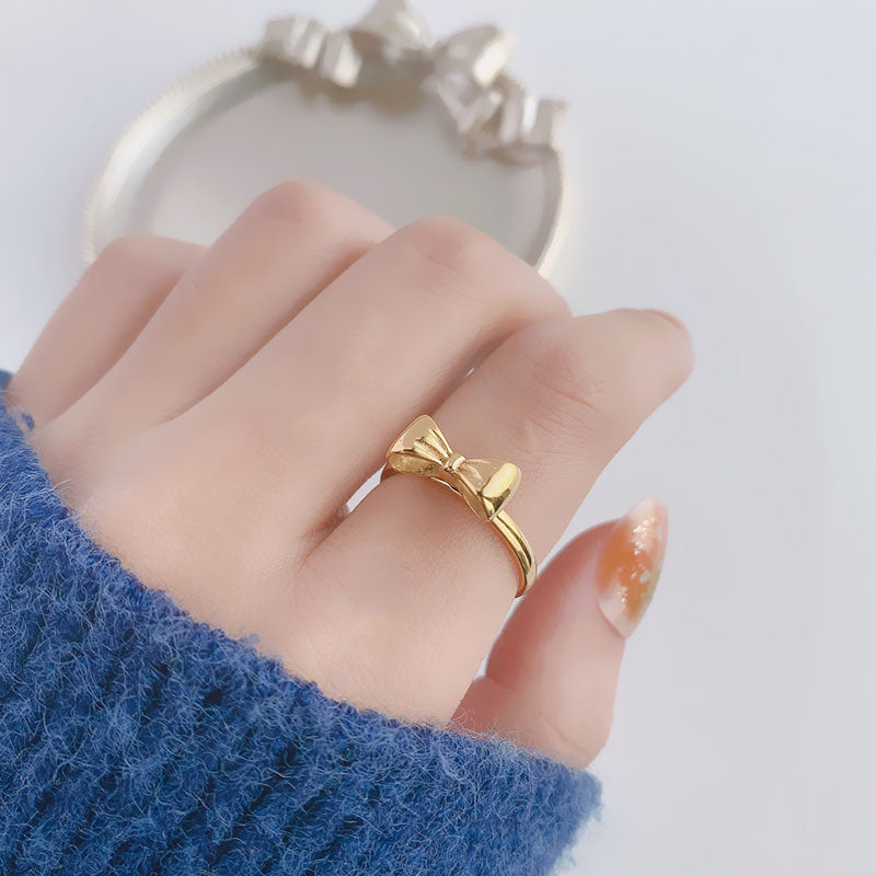 Simple Titanium Steel Bowknot Ring For Women