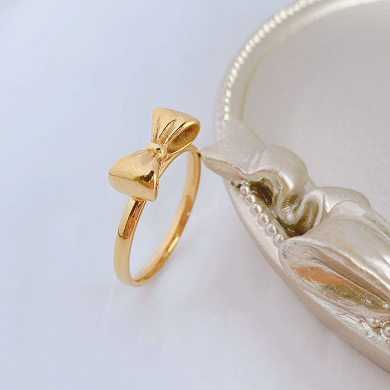 Simple Titanium Steel Bowknot Ring For Women