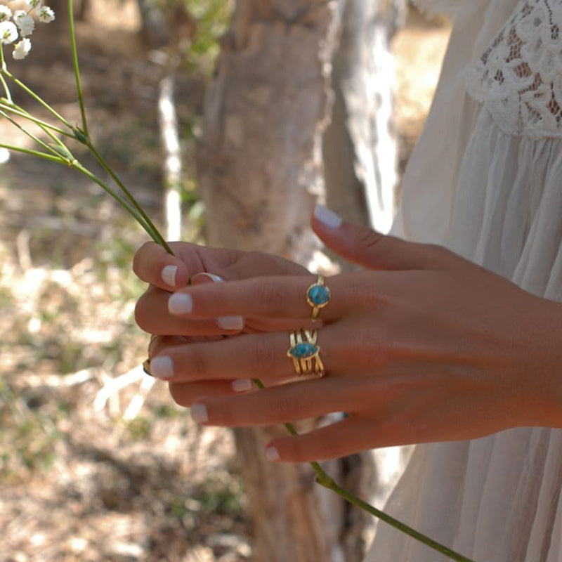 Alloy Inlaid Artificial Gem Ring