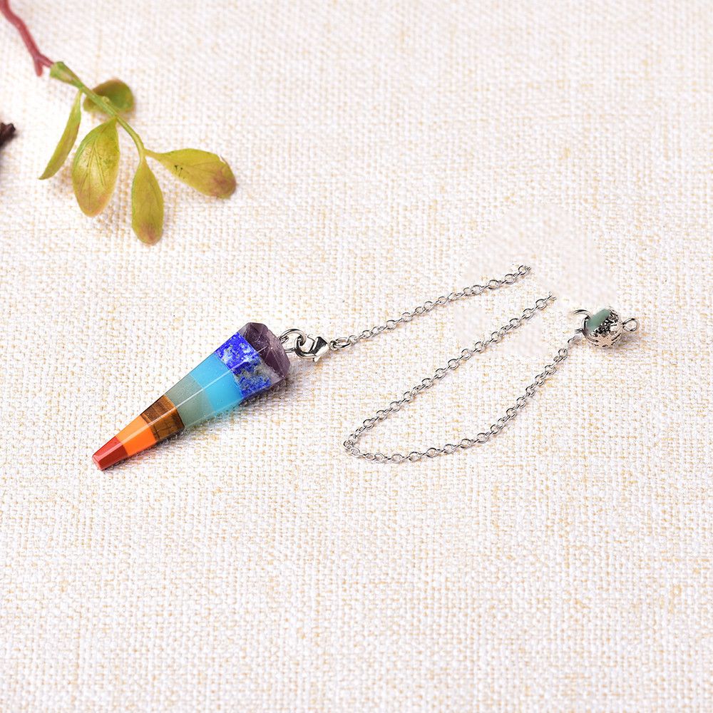 Natural Crystal Seven-color Gemstone Pendulum Ore Pendant