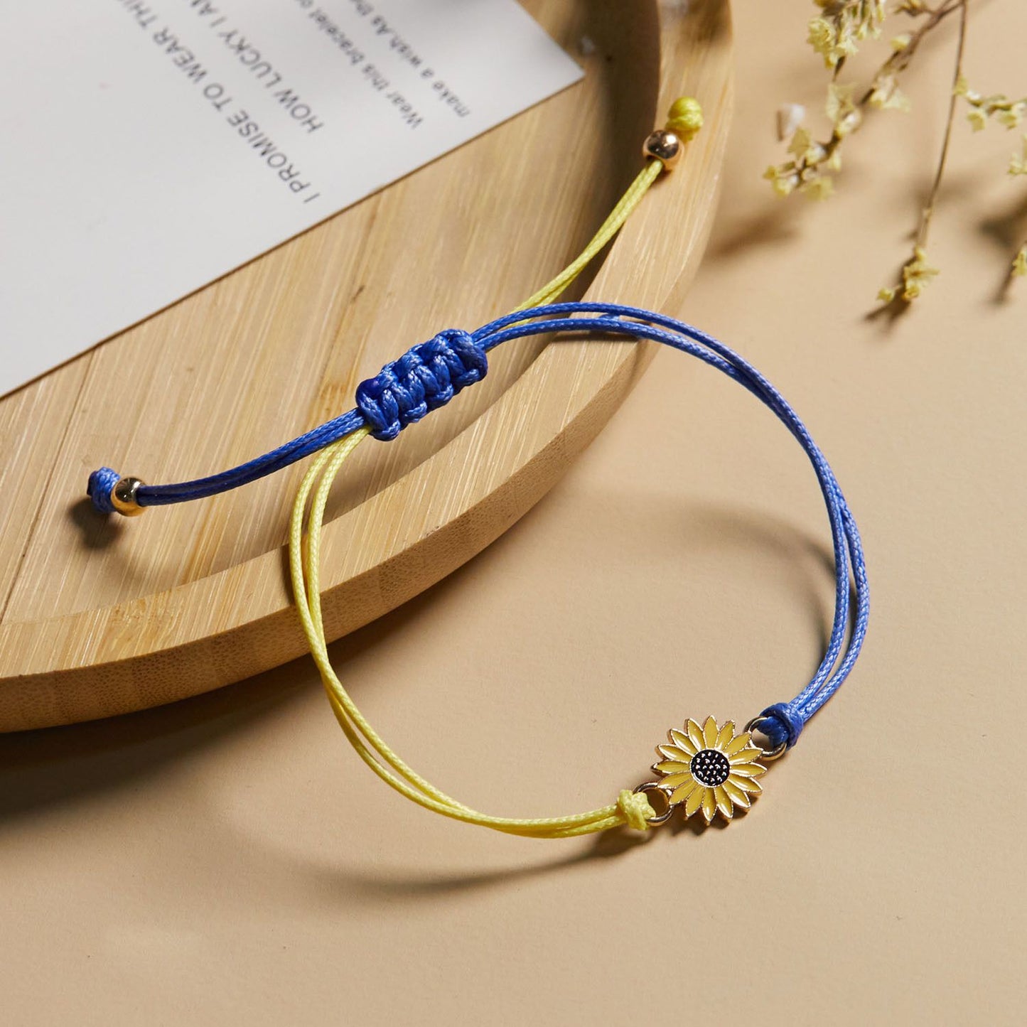 Sunflower Patchwork Color Men's And Women's Adjustable Yellow And Blue Bracelet Sunflower Braided