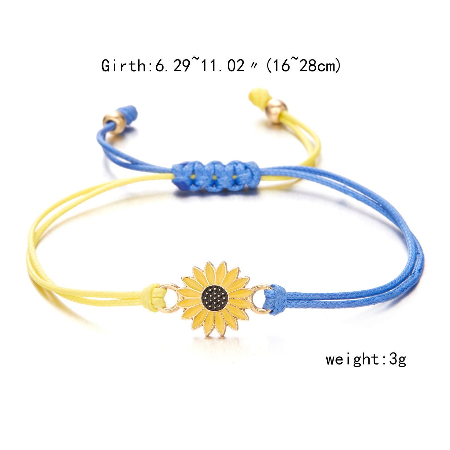 Sunflower Patchwork Color Men's And Women's Adjustable Yellow And Blue Bracelet Sunflower Braided