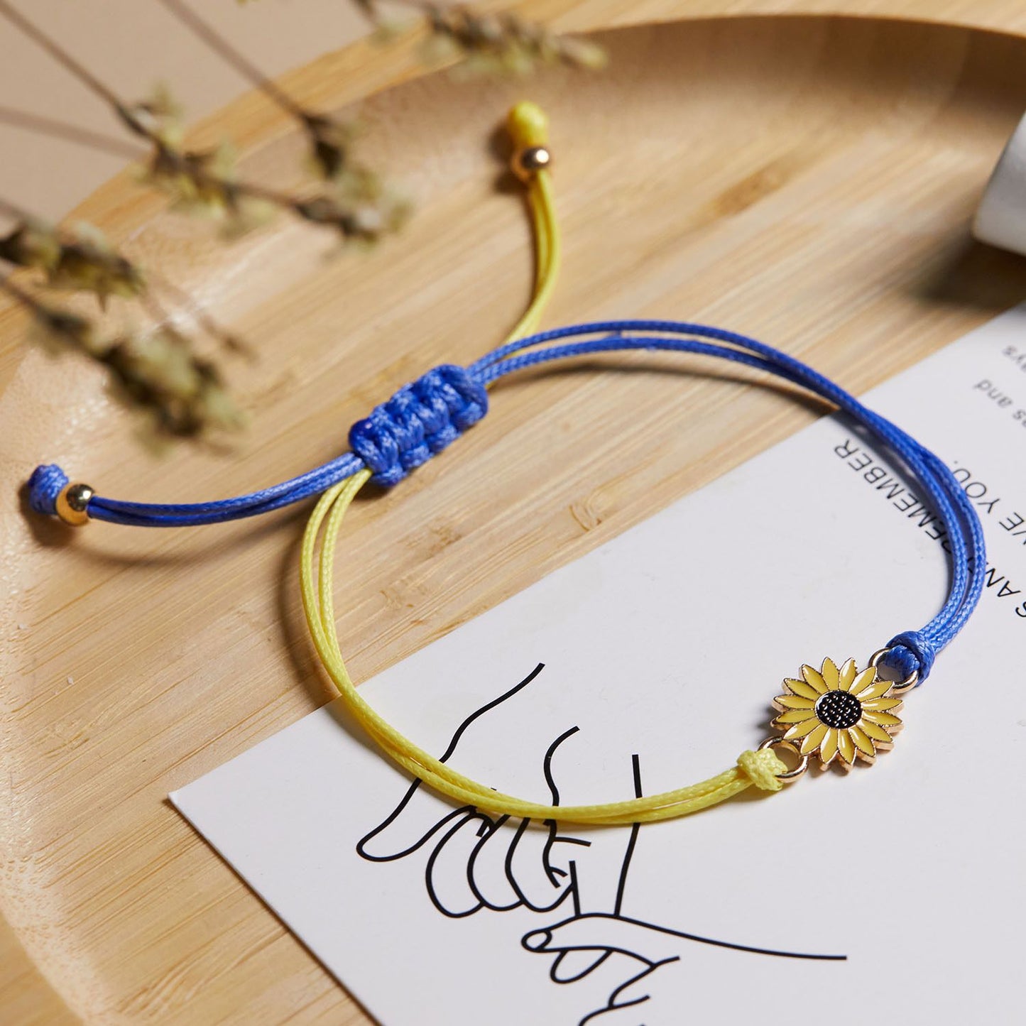 Sunflower Patchwork Color Men's And Women's Adjustable Yellow And Blue Bracelet Sunflower Braided