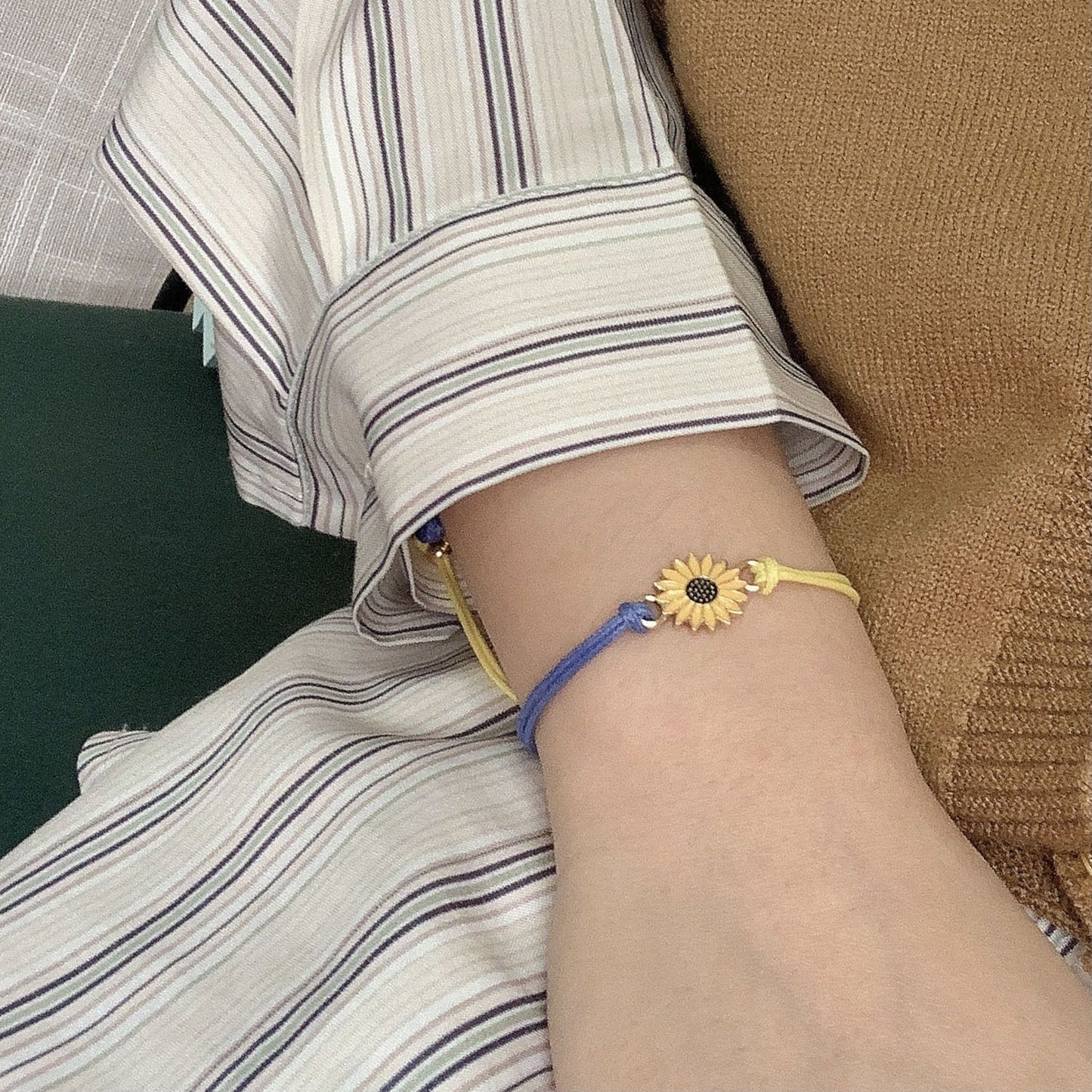 Sunflower Patchwork Color Men's And Women's Adjustable Yellow And Blue Bracelet Sunflower Braided