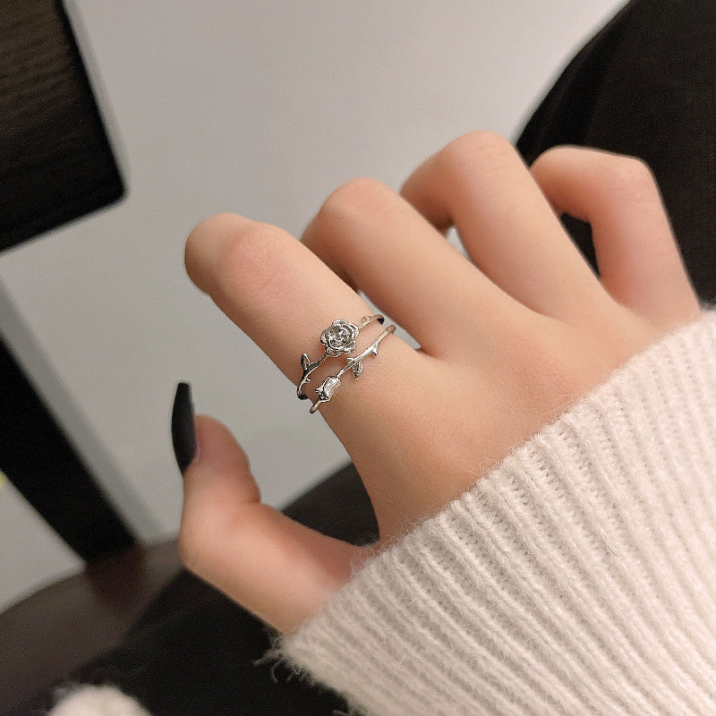 Women's Fashionable Silver Rose Ring