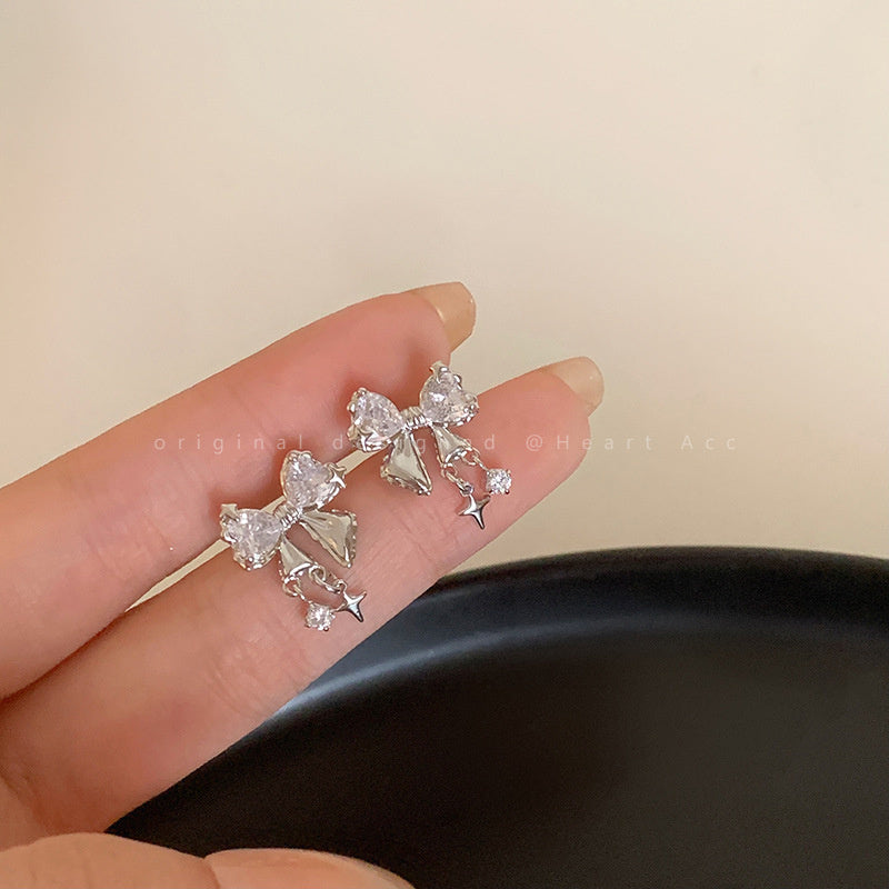 Starlight Bowknot Zircon Stud Earrings For Women