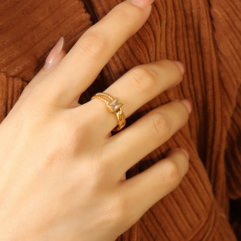 Set Green And White Zircon Open Ring