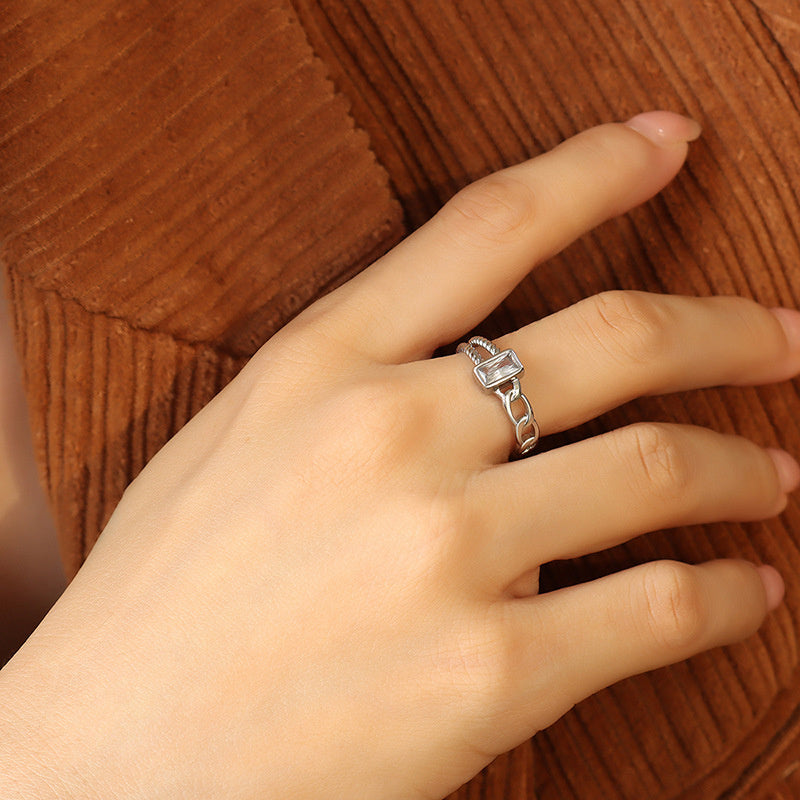 Set Green And White Zircon Open Ring