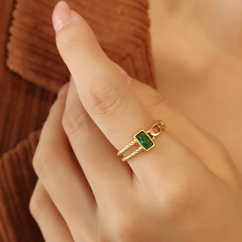 Set Green And White Zircon Open Ring