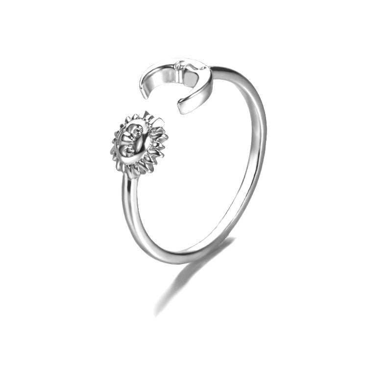 Simple Sun Moon Opening Ring Adjustable For Men And Women