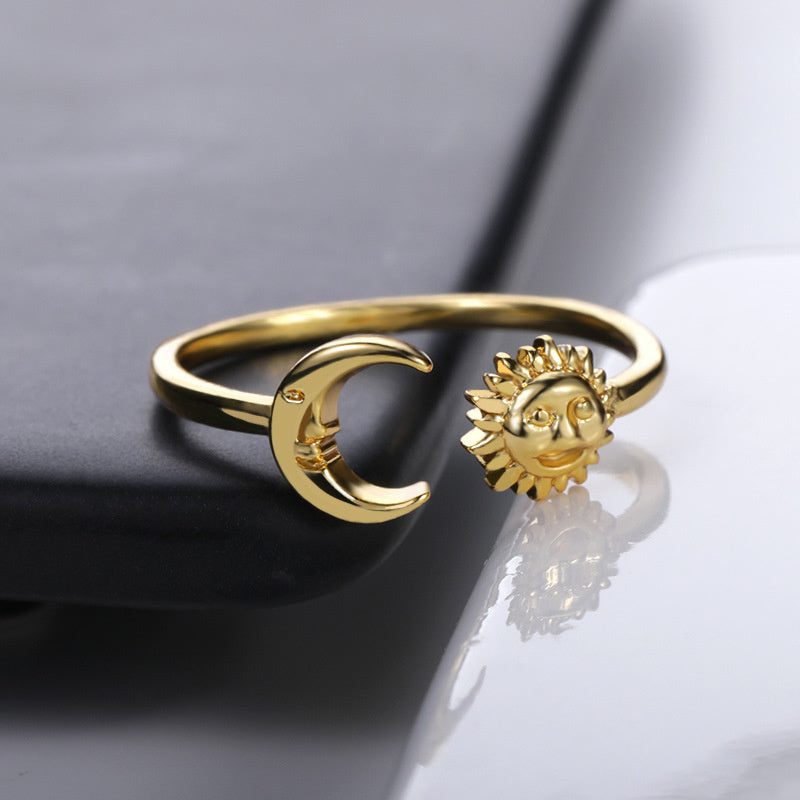 Simple Sun Moon Opening Ring Adjustable For Men And Women