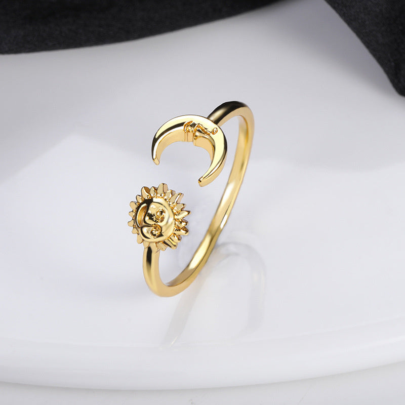 Simple Sun Moon Opening Ring Adjustable For Men And Women