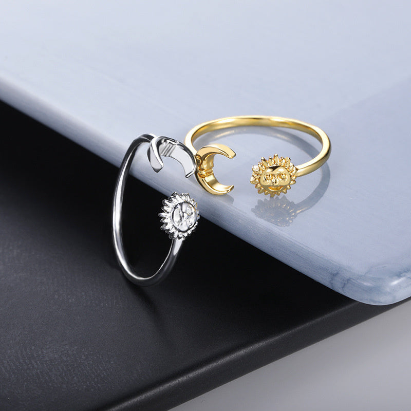 Simple Sun Moon Opening Ring Adjustable For Men And Women