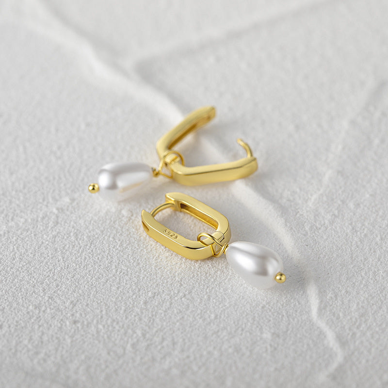 Elegant S925 Sterling Silver U-shaped Pearl Earrings