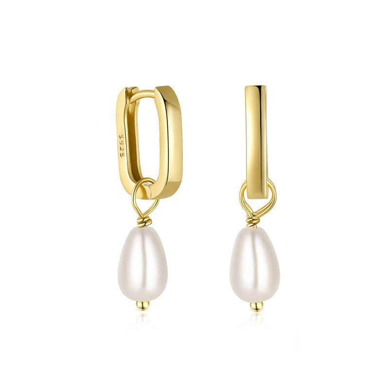Elegant S925 Sterling Silver U-shaped Pearl Earrings