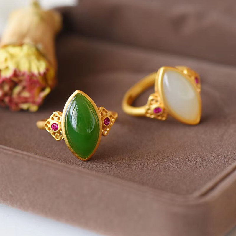 Hetian Jade Ring Silver Ancient Gold Grinding Technology