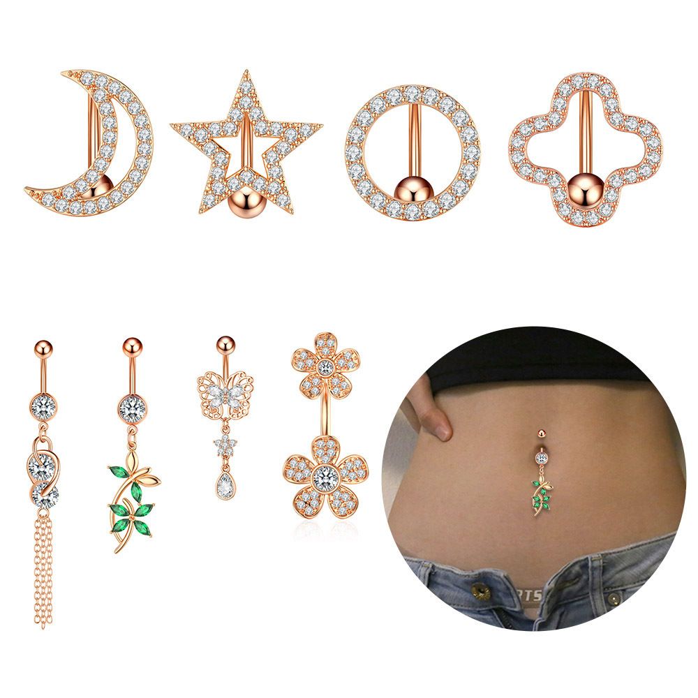 Butterfly Flower Moon Five-pointed Star Navel Ring Medical Stainless Steel Navel Button