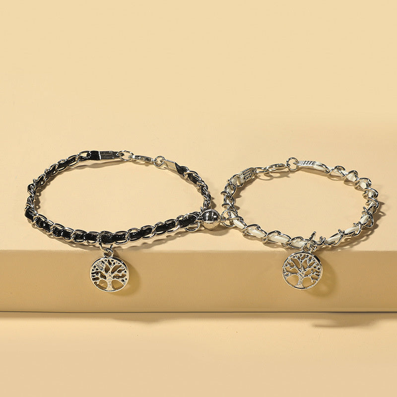 Men And Women Fashion Simple Magnetic Buckle Tree Of Life Couple Bracelet