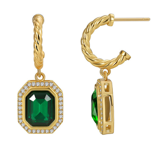 Women's Vintage Temperament Emerald Zirconia Earrings
