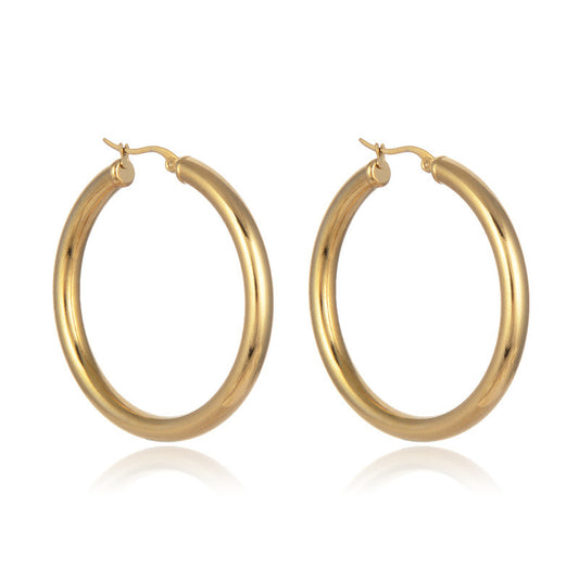 Stainless Steel Circle Hollow Earrings Vacuum Gold Plated Titanium