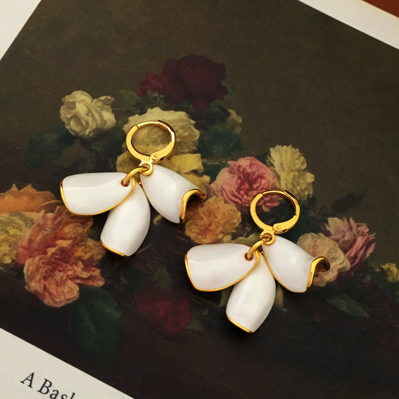 Copper Plated Real Gold Temperament Petal Fringed Earrings