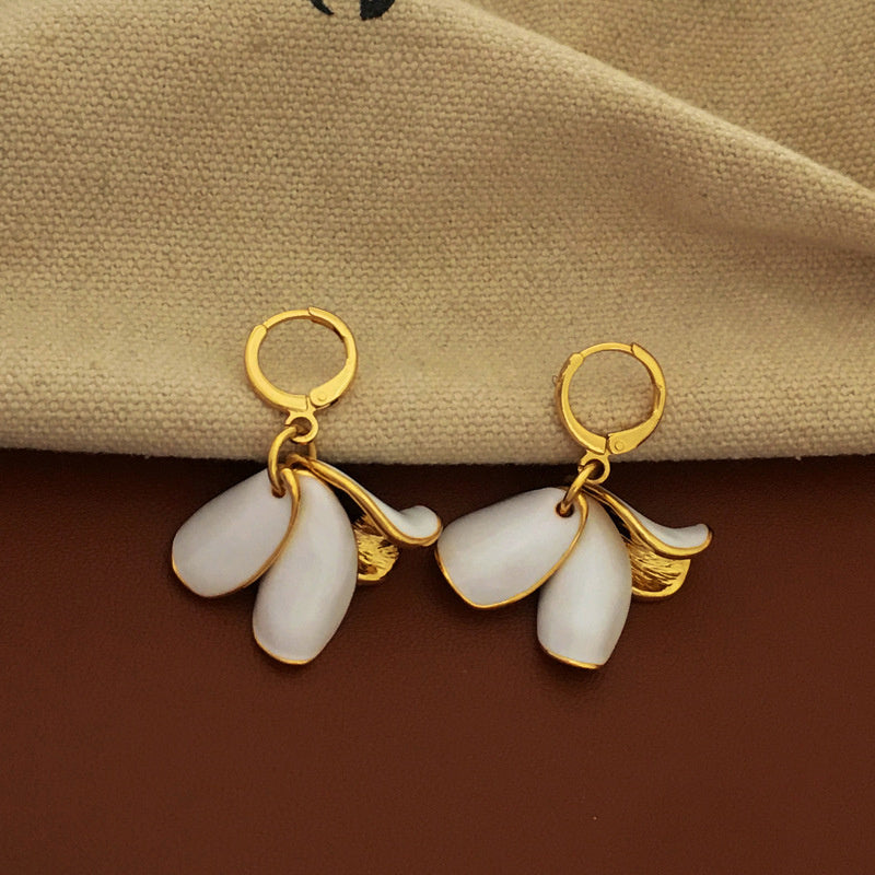 Copper Plated Real Gold Temperament Petal Fringed Earrings