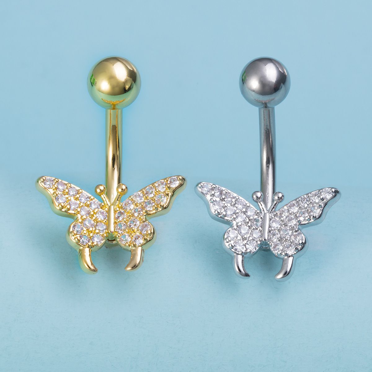 Stainless Steel Navel Ring Butterfly Zircon Body Piercing Ornament
