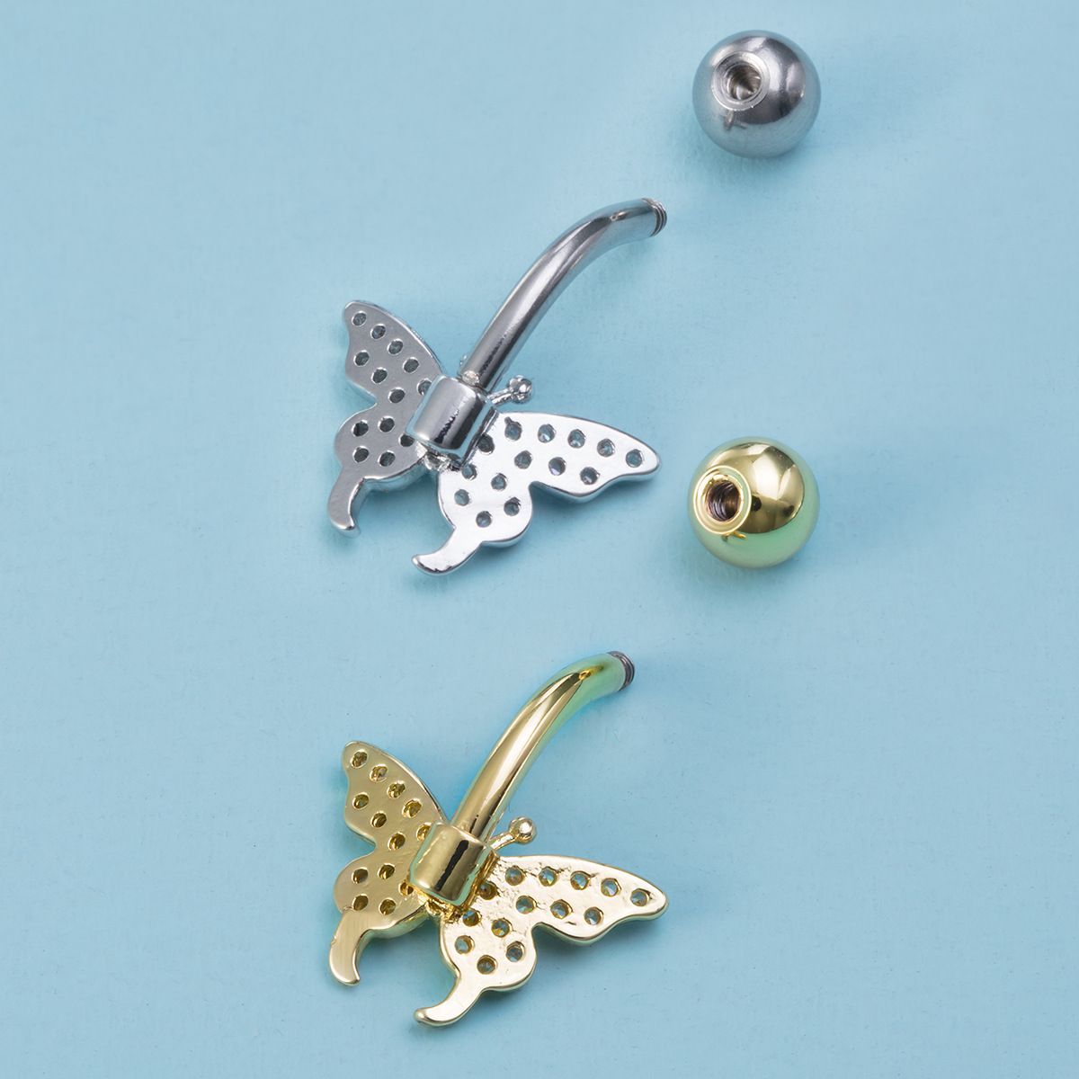Stainless Steel Navel Ring Butterfly Zircon Body Piercing Ornament