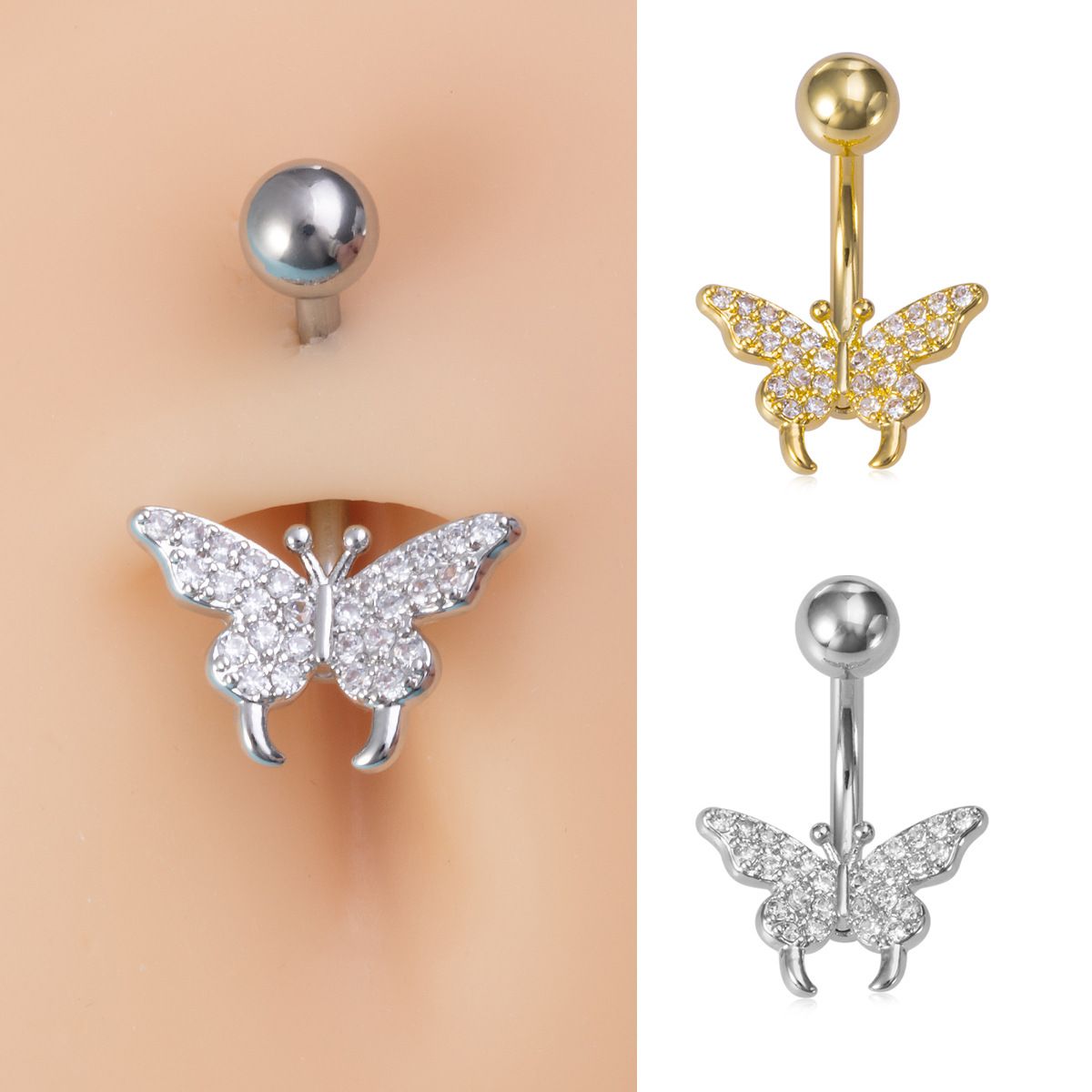 Stainless Steel Navel Ring Butterfly Zircon Body Piercing Ornament