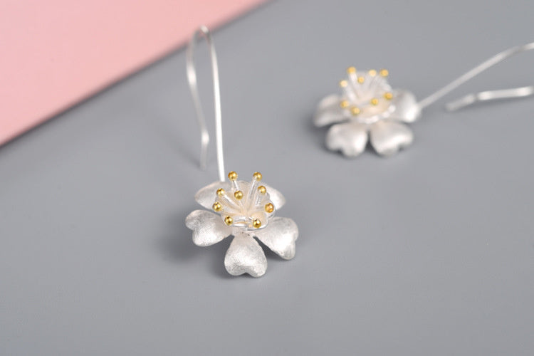 Long Jewelry Craft Flower Gold-plated S925 Sterling Silver Earrings