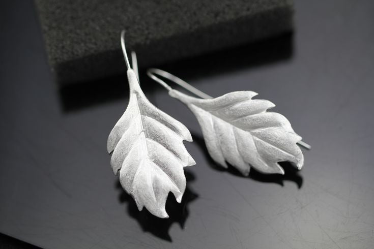 S925 Sterling Silver Thai Craft Flower Earrings Temperament Long Leaf Jewelry