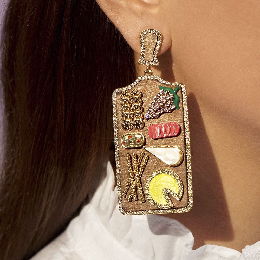 Earrings Fashion Creative Personality Fruit Pizza Luncheon Meat Platter